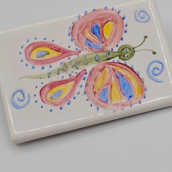 VTG 2PC Brooch Ceramic Painted Boho Cottage-Fairy Core Whimsy Butterfly Summer - Picture 12 of 12
